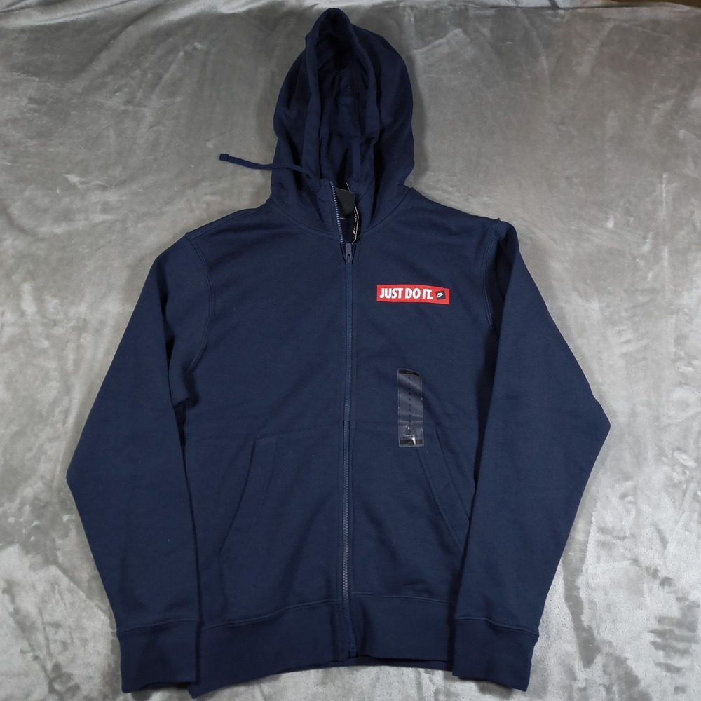 Nike Just Do It Hoodie Mens Small Blue Full Zip Sweatshirt Standard Fit New